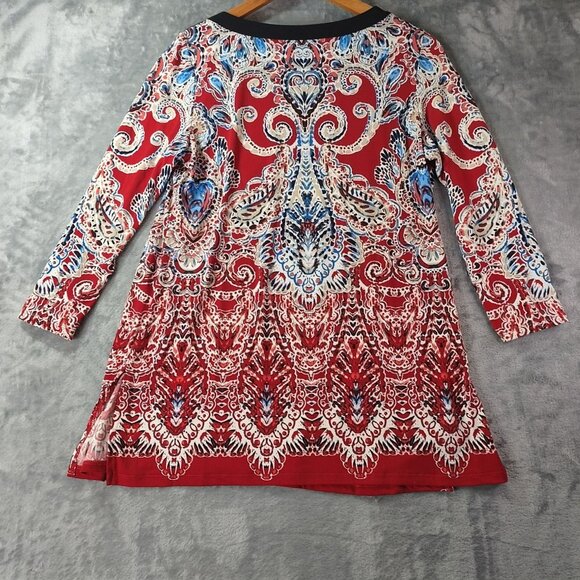 Rafaella‎ Womens Tunic Top S Red Paisley Grommet Button Trim Stretch Career - Picture 8 of 10